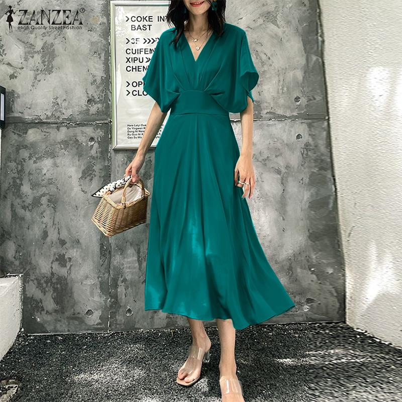 

ZANZEA Женская мода V-образный вырез Batwing Рукав Slim Fit Лето Длинное платье