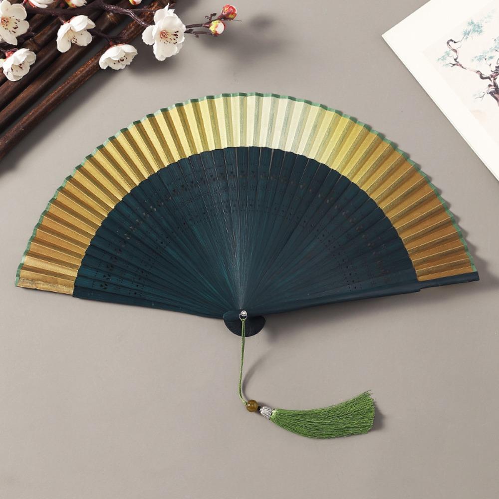 Веер для танца с кисточками градиентного цвета Классический складной бамбуковый веер Китайский классический танец A