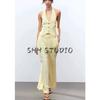 Hanging Collar Vest-Style Tops Vest 2010832 Pairs of Pleated High Waist Simple Graceful Casual Pants 4661428