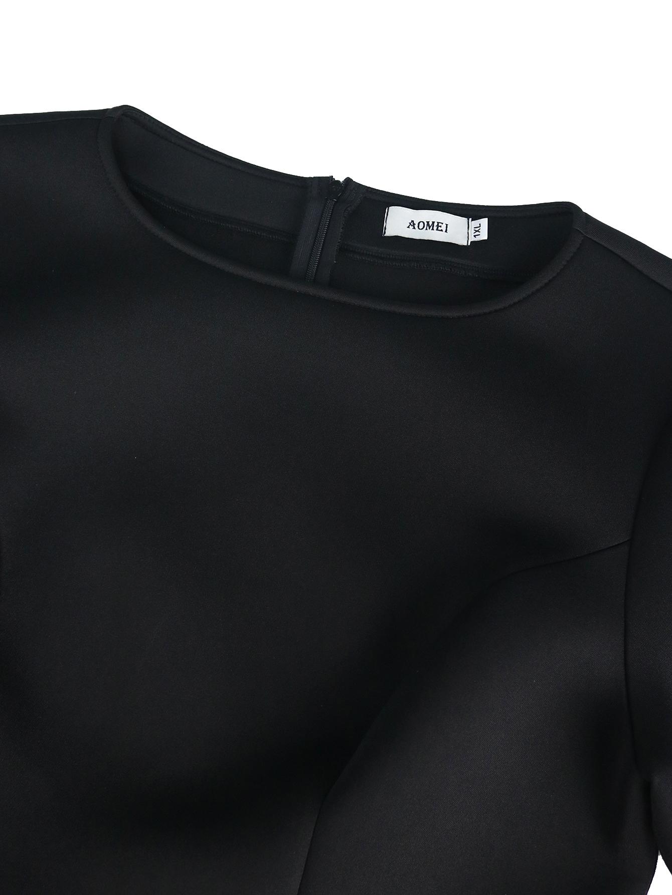 AOMEI черные платья с оборками для женщин с рукавами три четверти ампир — фото 6