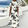 Women's Fashion Casual V Neck Waist Cinched Floral Print Short Sleeve Midi Dress for Everyday Wear and Outdoor Activities