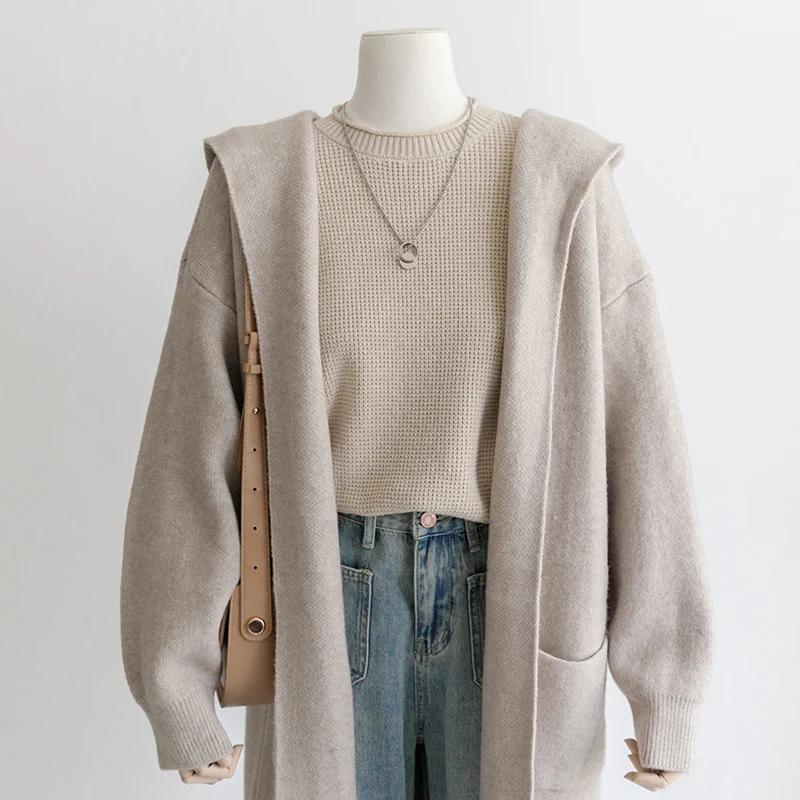Cardigan Mantel für Damen Winter Oversize Verdickt Einfarbig Locker Langarm Mit Kapuze Cardigan Mantel Oberteil