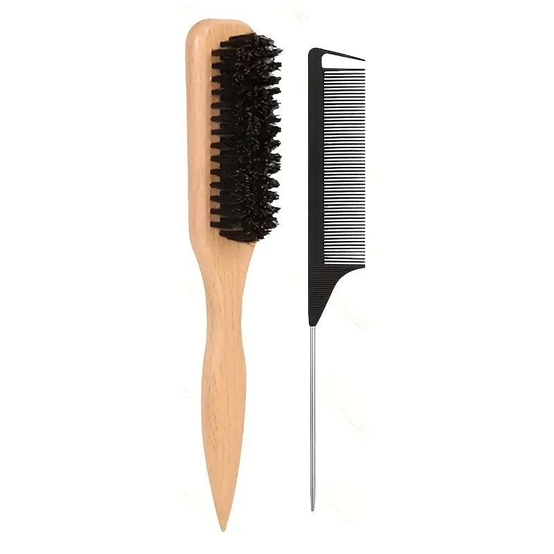 Women s Bamboo Three-Row Hair Comb with Boar Bristles for Styling and Smoothing
