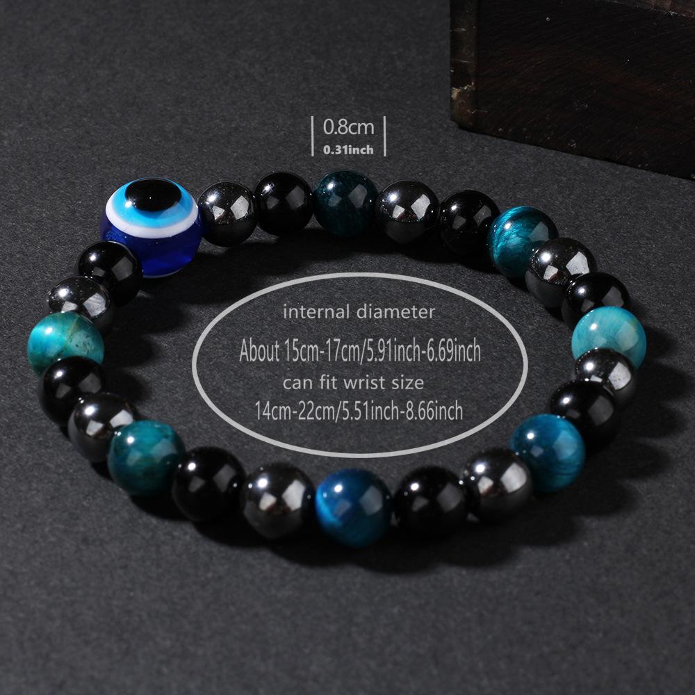 Triple Protection Bracelet  Blue Tigers Eye Black Bile Obsidian Evil Eye Beaded Bracelet Handmade Stretch Beaded Bracelets