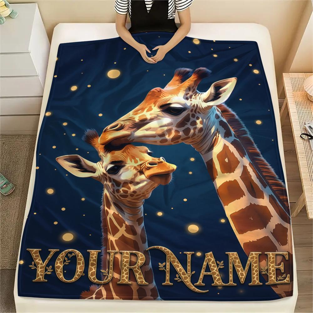 1PC Custom Name Giraffe Name Patterned Flannel Blanket Suitable For All Seasons for Home Decor Warmth and Comfort Gifts Holiday Present_lx