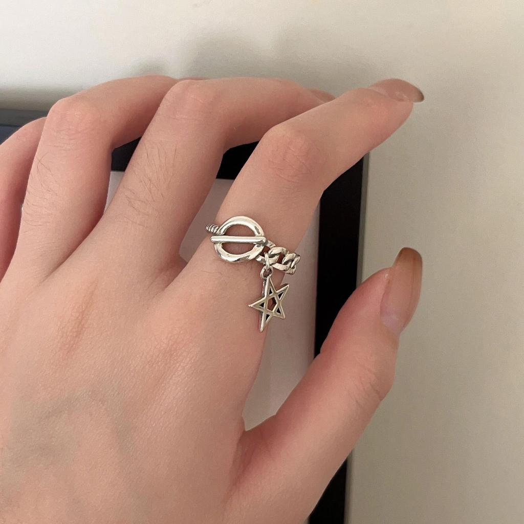 Korea S925 Sterling Silver Women's Vintage Open Band Ring - Simple, Light Luxury, Heavy Industry Design