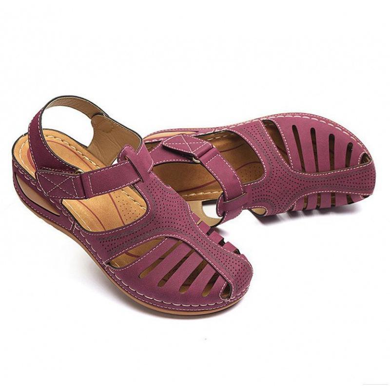 15 Colors Summer New Large Size European and American Daily Leisure Bag Head Medium Heel Velcro Wedge Heel Sandals