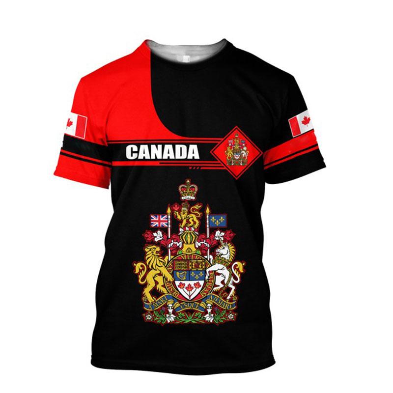 Kanadská vlajka Národní znak Tištěný vzor javorového listu Harajuku Pánská Dámská Móda Street Crew-neck Tričko s krátkým rukávem