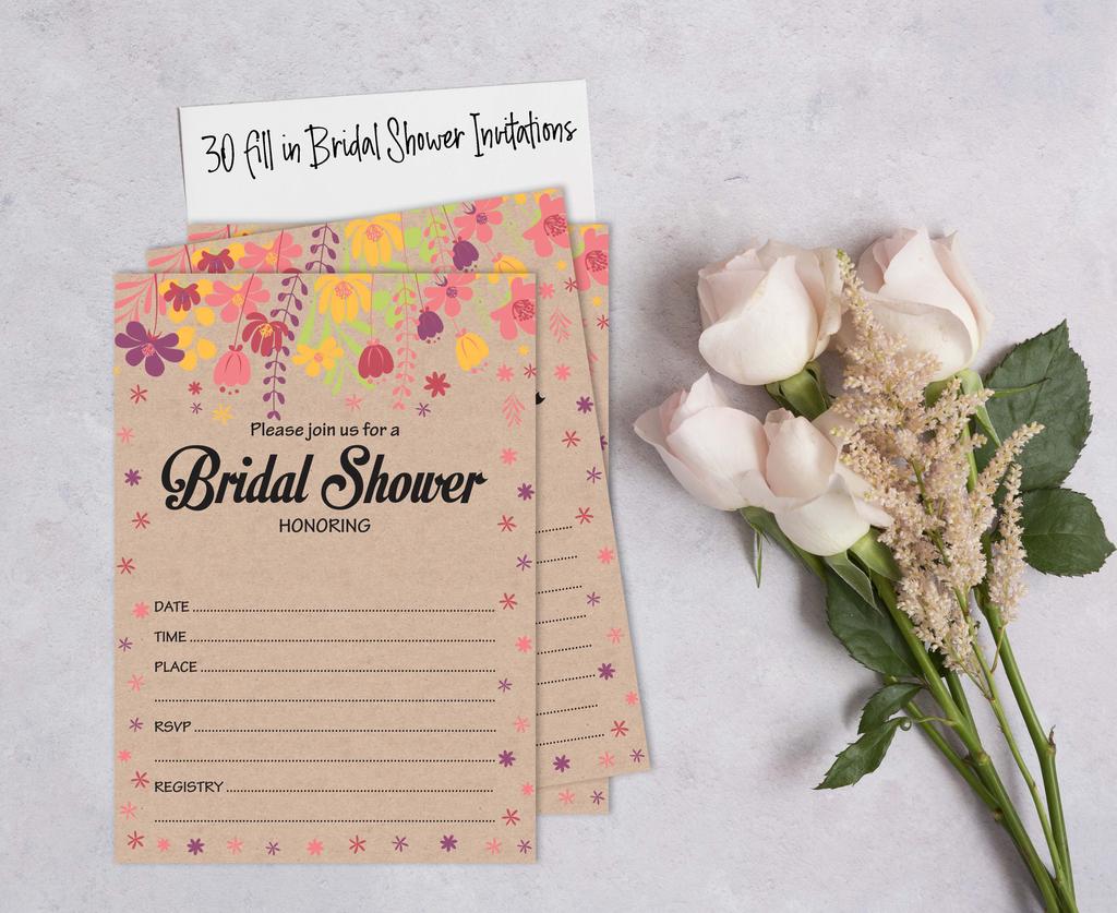 Inkdotpot 30 Bridal Shower InvitationsA  Rustic Kraft FloralA  Wedding Fill-In Style Invites Blank