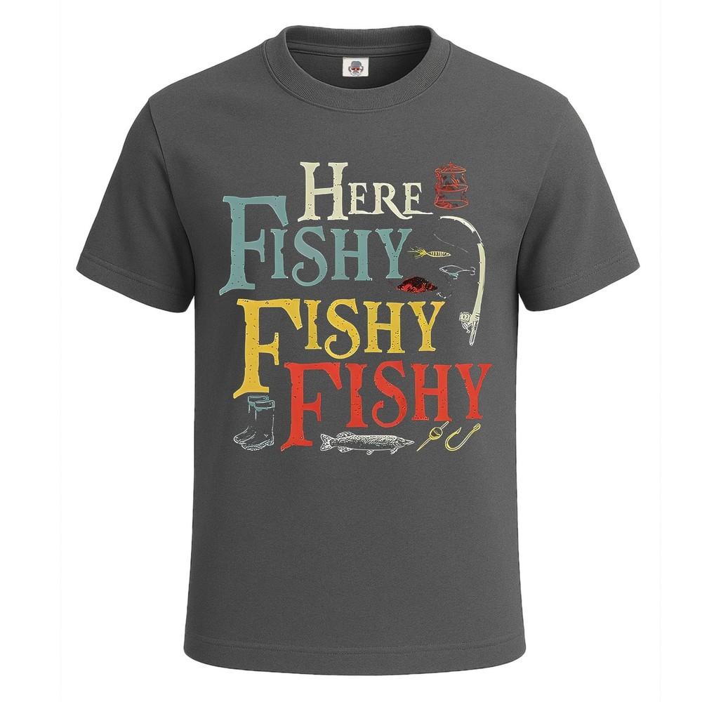 Here fishy fishy dedicated angler humor funny tshirt for mens novelty tee top 2XL