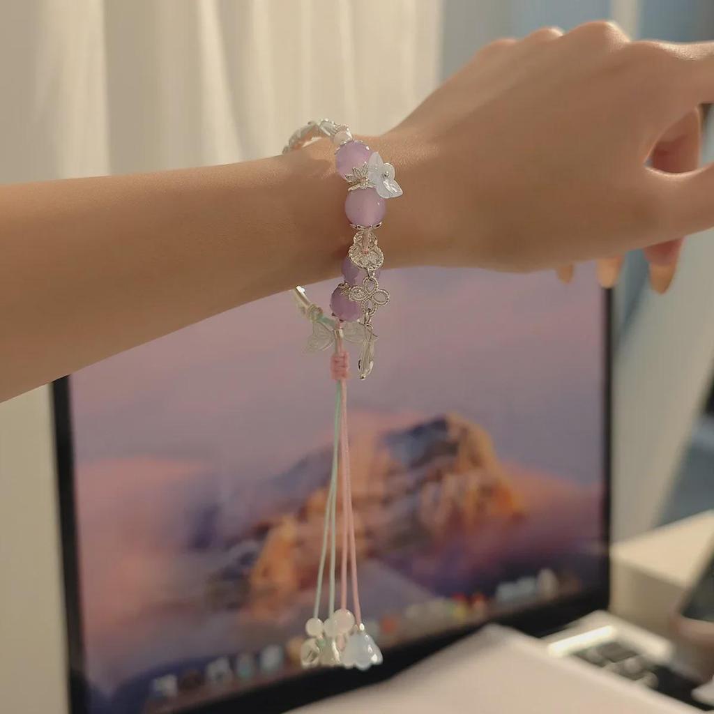 Elegant Chinese Butterfly Fantasy Beaded Half Bracelet - Ancient Style Niche Luxury Jewelry for Women