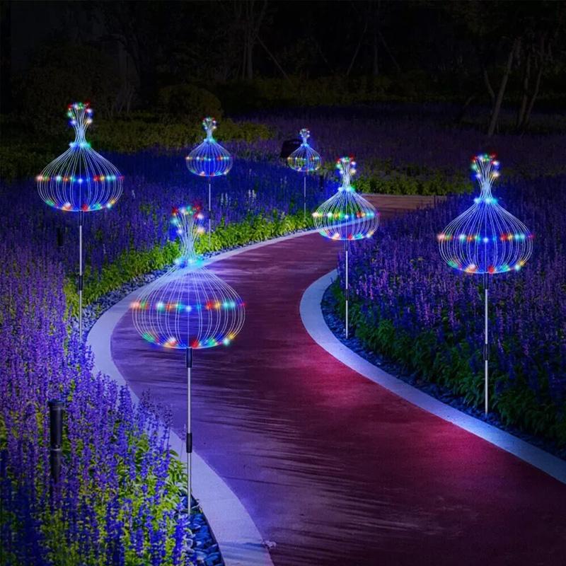1pc 150 LED For Garden Patio Fireworks Lights Halloween Solar Christmas Stake Lamp Outdoor Landscape Decor Waterproof