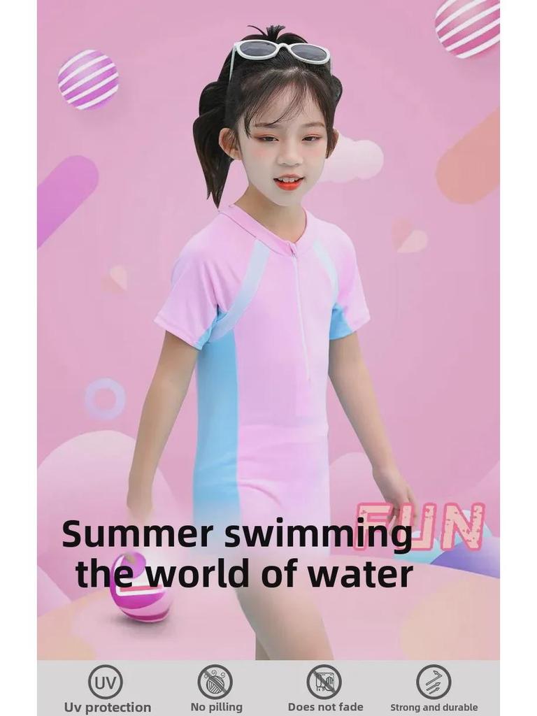 Girls' Quick-Drying One-Piece Swimsuit for Ages 2-11: Fashionable and Professional for Sports and Vacations
