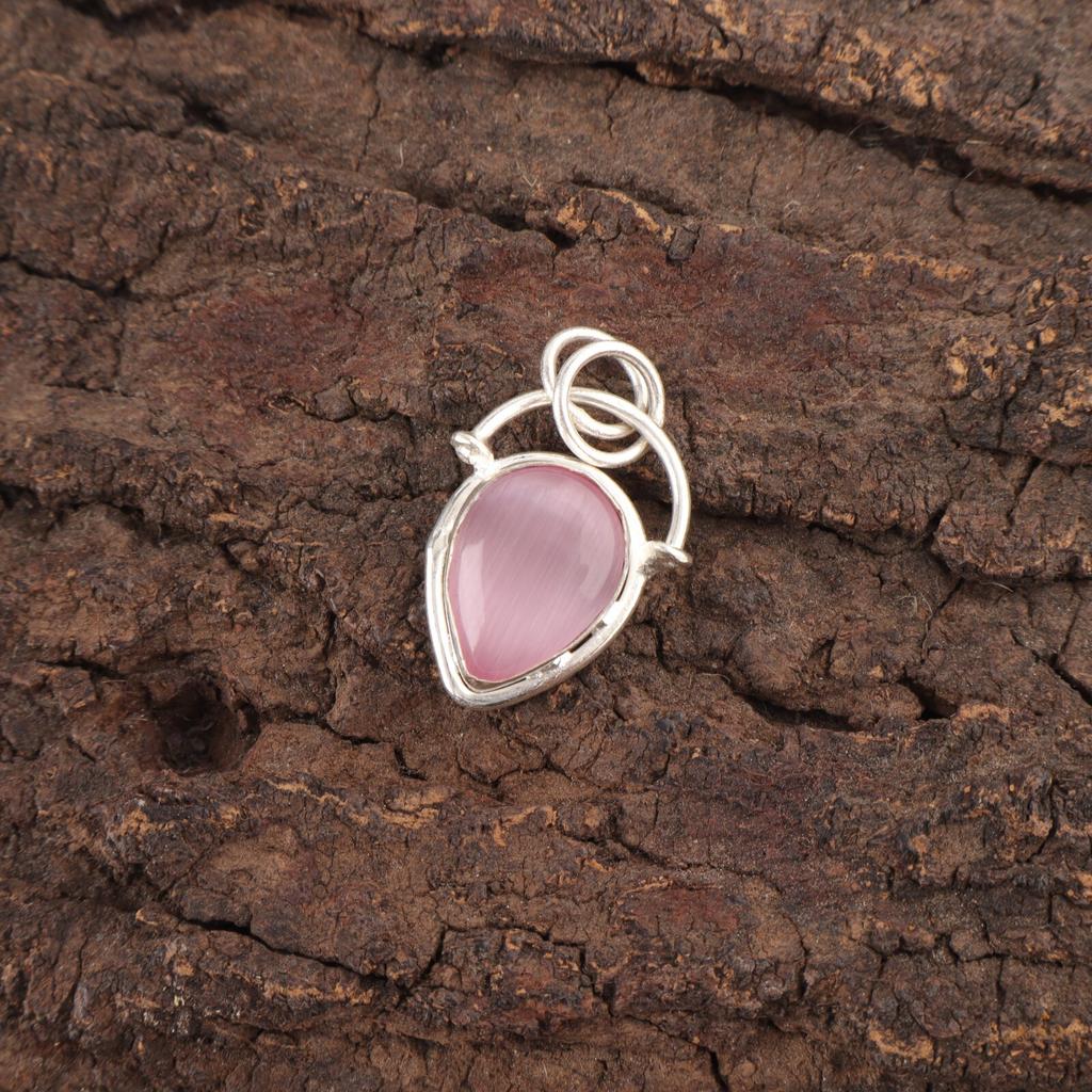 Pink Cat'S Eye Stone 925 Sterling Silver Elegant Sisters Gift Trendy New Pendant PP-56-36