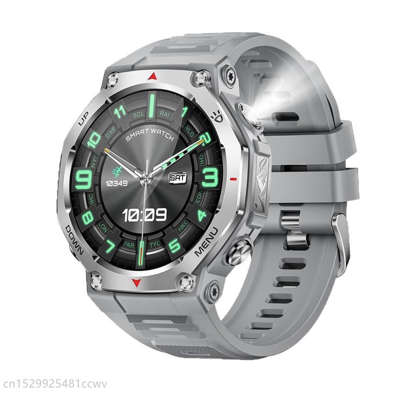 

KT85 Мужские Смарт-часы Экран Amoled Мощный Фонарик SOS Трекер для Занятий Спортом на Открытом Воздухе Звонки по Bluetooth Голосовой Помощник Смарт-часы серебряный
