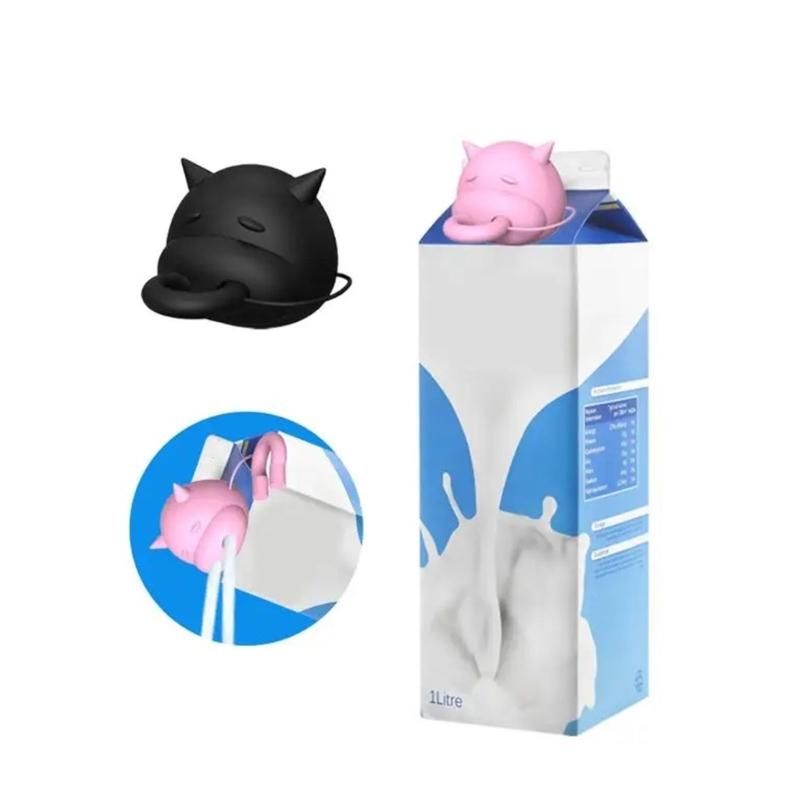 Silicone Cow Head Milk Box Stoppers Funny Pouring Milk Carton Diverter Caps Fun and Practical Milk Pourer Lids