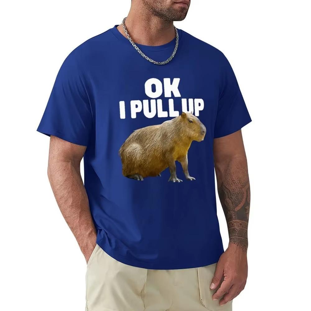 Ok I Pull Up Capybara Graphic Print T-shirt Men's Fashion Casual Loose T-shirts Pure Cotton Gothic T Shirt Vintage Streetwear