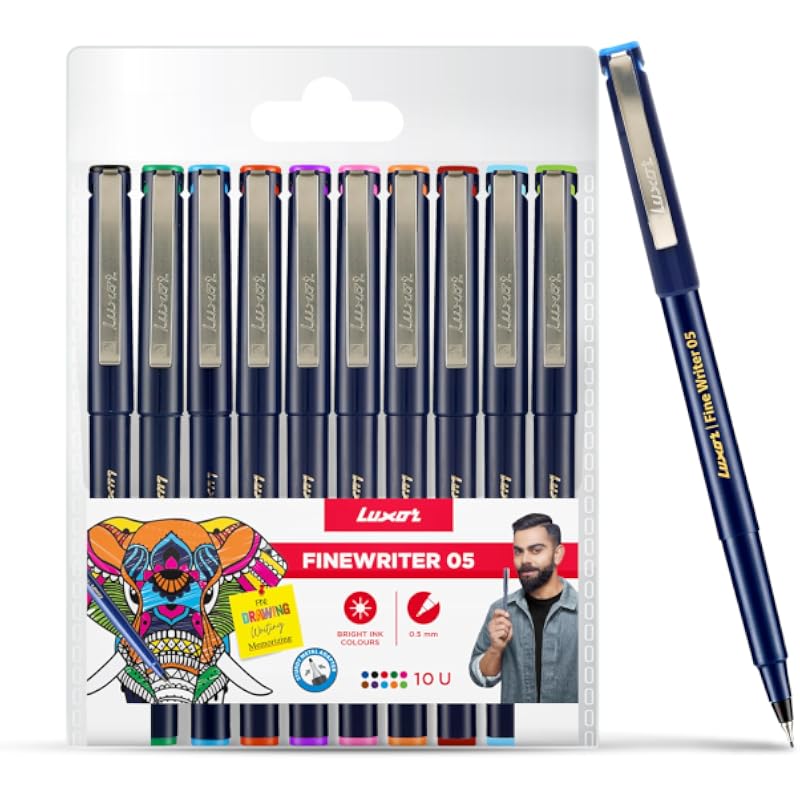 Luxor Fine Writer 05 - Set of 10 Vibrant Ink Colours Pens
