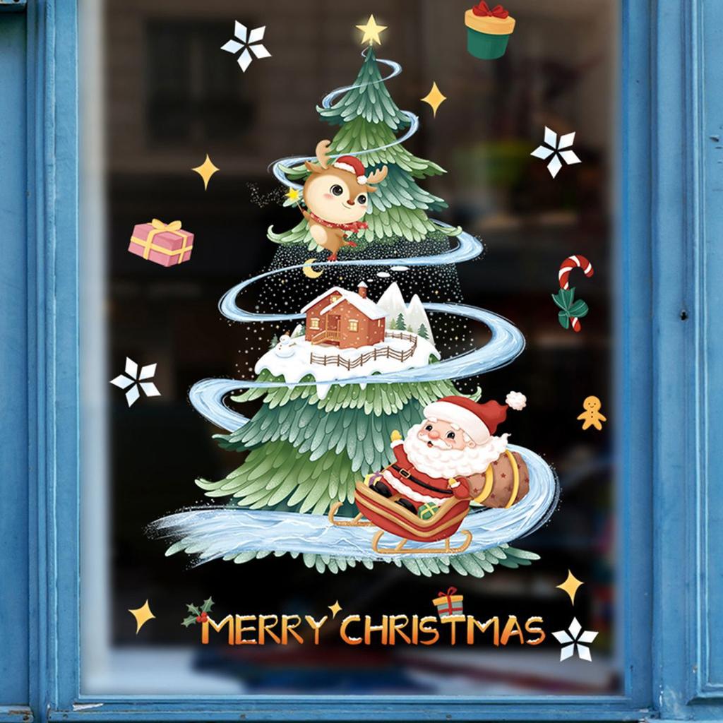 Christmas Decoration Stickers Shopping Mall Display Window Glass Stickers Cute Santa Claus Snowflake Christmas Tree Supplies