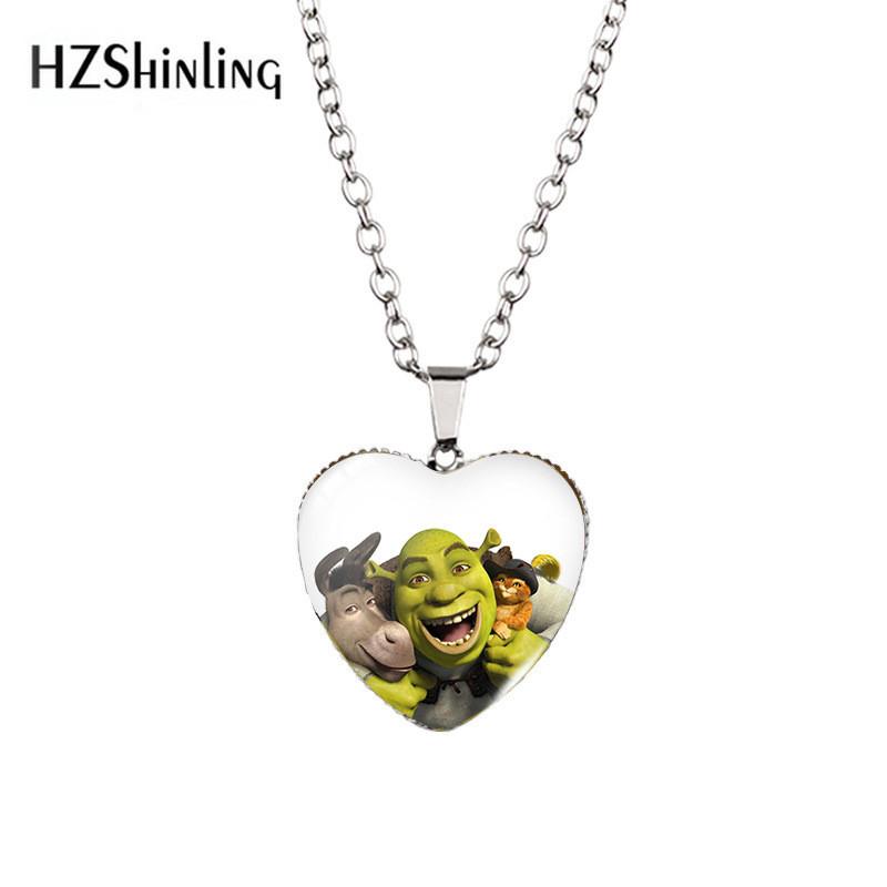 Charming Heart Shaped Shrek Time Gemstone Pendant Necklace For Unique Style With Colorful Variants