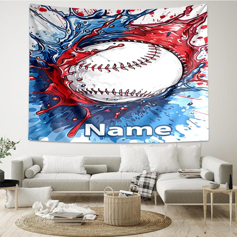 Custom Name Baseball Print Tapestry, Backdrop, Easy Setup, Ideal for Bedroom, Office & Living Room, with Aesthetic Wall Hanging Decor.