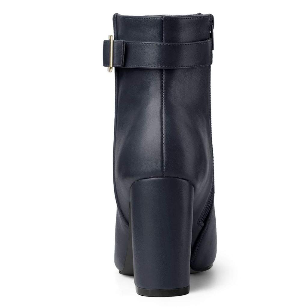 Allegra K Women's Navy Blue Pointed Toe Ankle Boots with Buckle and Heels, Size 22.5cm