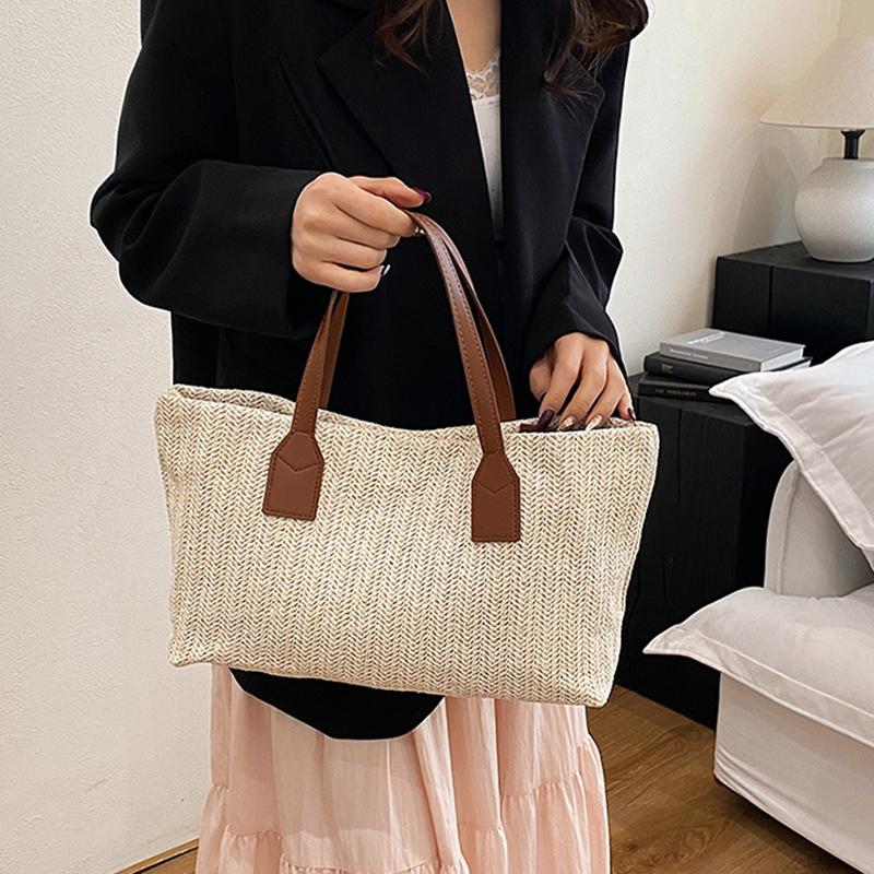 Yogodlns Straw Woven Women's Beach Handbag Luxury Designer Handmade Large Capacity Top Handle Summer Bag