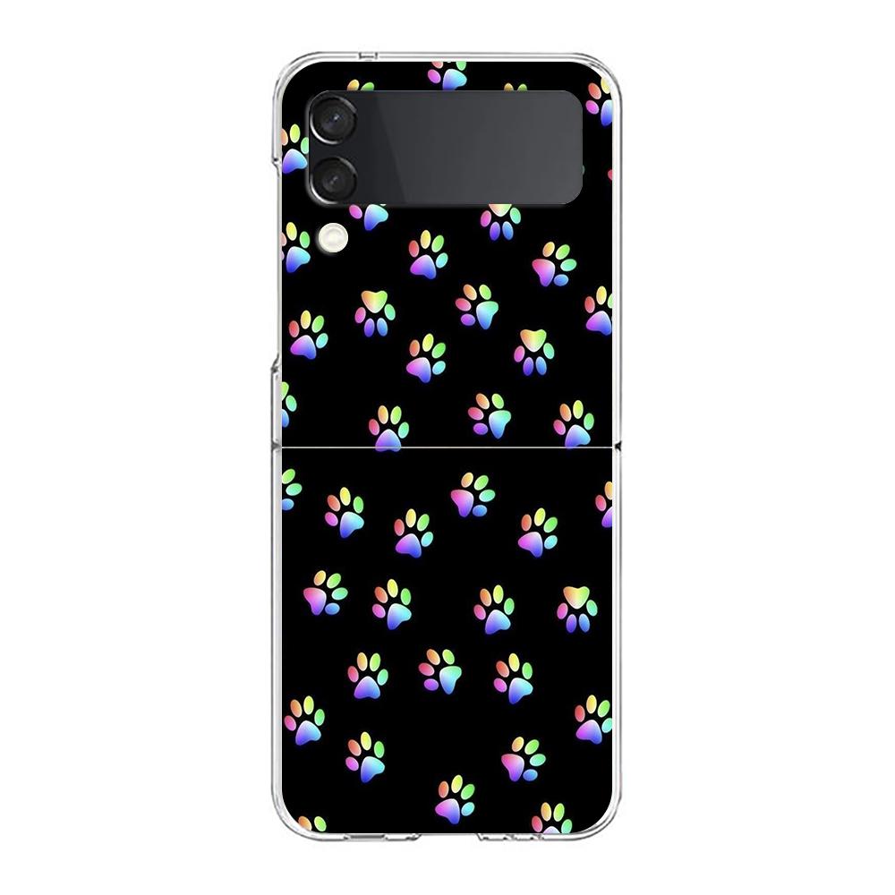 Dog Footprint Paw Cute Hard PC Phone Case For Samsung Galaxy Z Flip 5 4 3 Transparent Cover For Galaxy Z Flip 6 Shockproof Capas