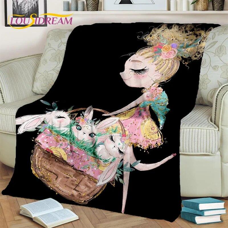 Cartoon Ballerina Fairy Cute Ballet Girl Blanket,soft Throw Blanket for Home Bedroom Bed Sofa Picnic Office Cover Blanket Kids