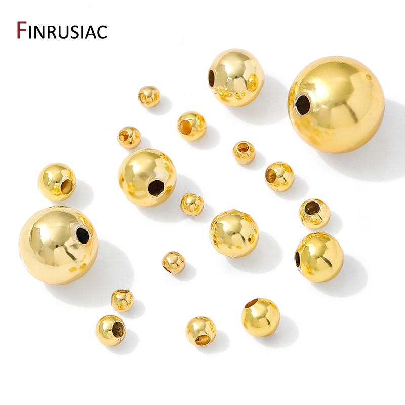10-100Pcs/Lot 14/18K Gold Plated Brass Bead Metal Ball Round Loose Spacer Beads,DIY Bracelet Necklace Making Accessories