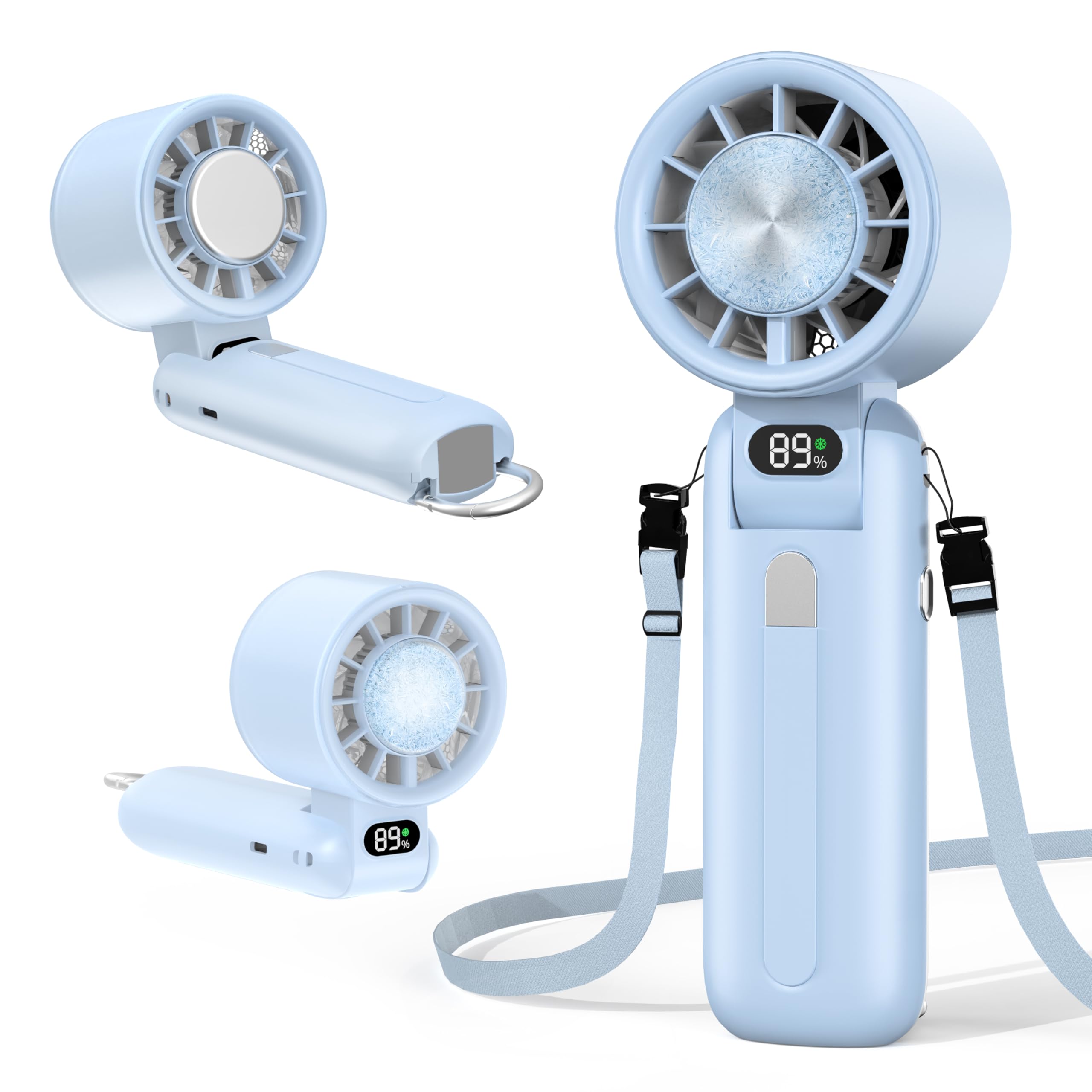 

Handheld Fan with Cooling Plate Wind Speed Portable Cooling Handheld 5000mAh Powerful Mini Heatstroke USB Neck Strap with Metal Blue [2025 Model, синій