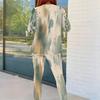 Women Plus Size Two Piece Set Round Neck Long Sleeve Printed Top And Fitted Pants