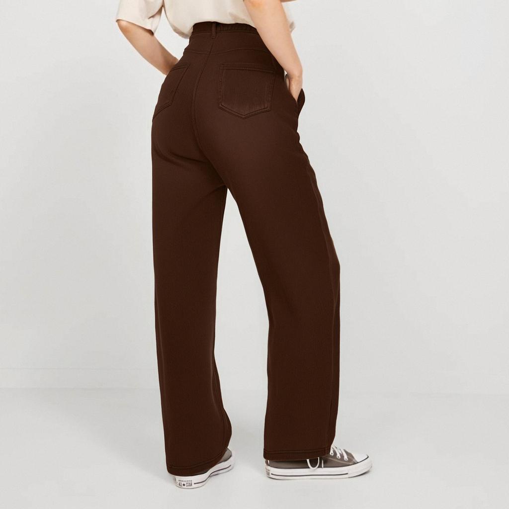 Damen Jeans Lässig Einfarbig Stretch Knopf Gerade Jeans