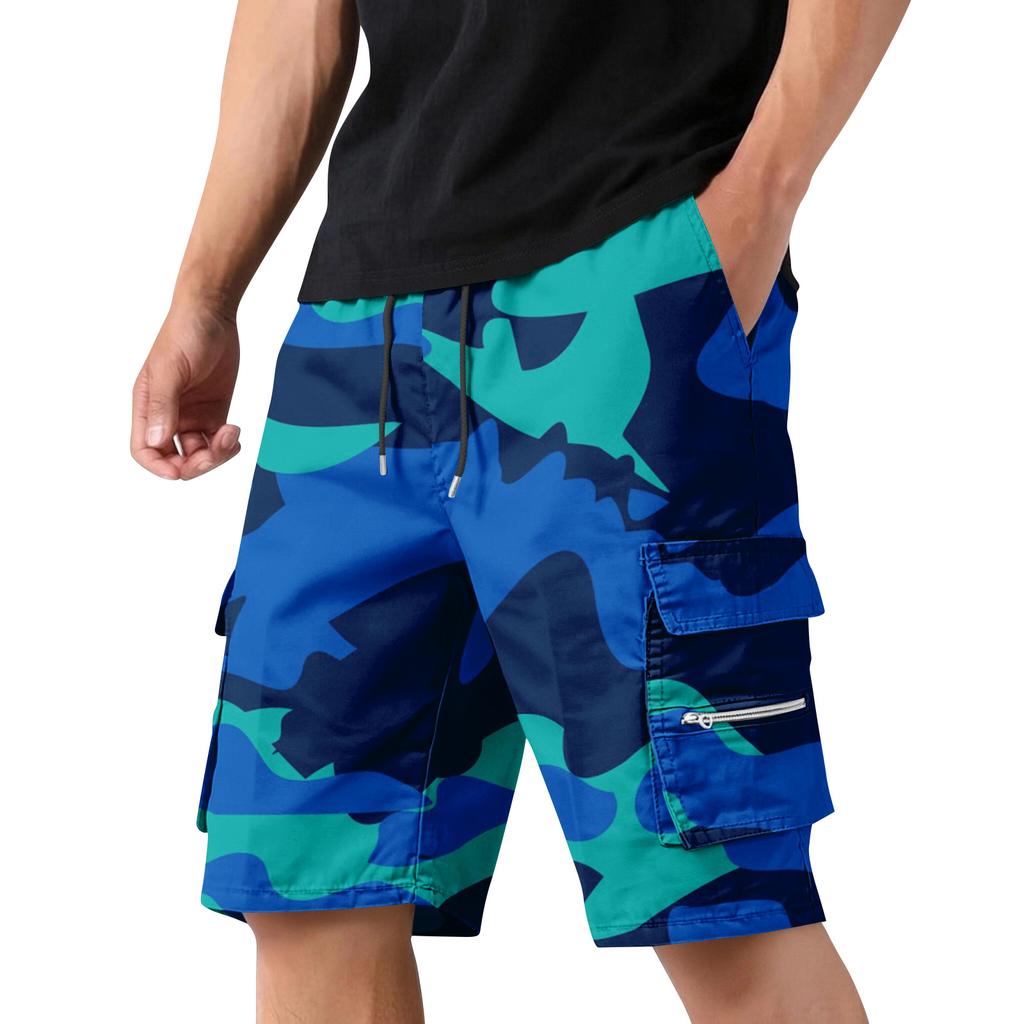 Herren Tarn Cargo-Shorts mit Kordelzug Taille Verstellbare Passform Mehrere Taschen Robust Arbeitskleidung Outdoor Utility Shorts