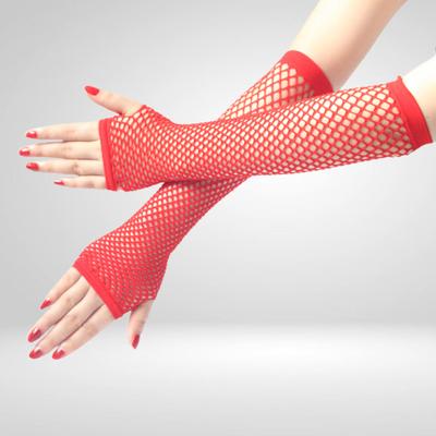 1 Paar hochelastische Netzhandschuhe, Armabdeckung, Nylon, Ellenbogenlänge, halbe Finger, Netzhandschuhe, Kostümzubehör