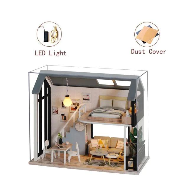 3D Wooden Mini Doll House Assembly Building With Furniture Kit Small DollHouses Kit Decoration For Children's Toys Birthday Gift