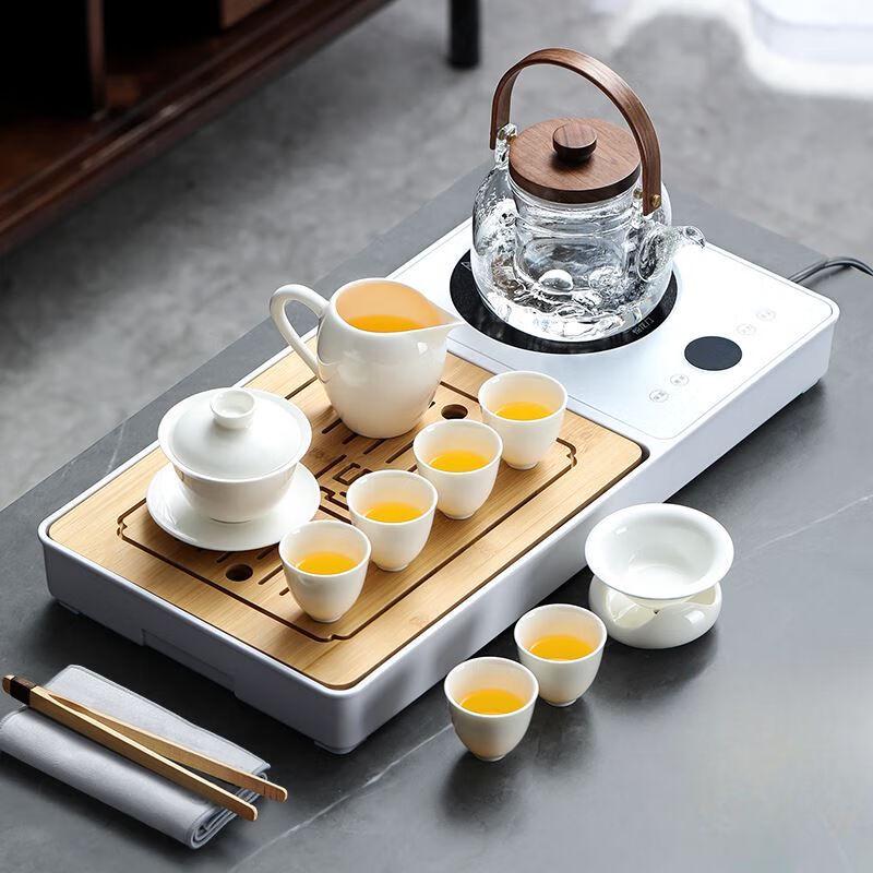 Japanese Light Luxury Ceramic Kung Fu Tea Set with Stone Tea Table