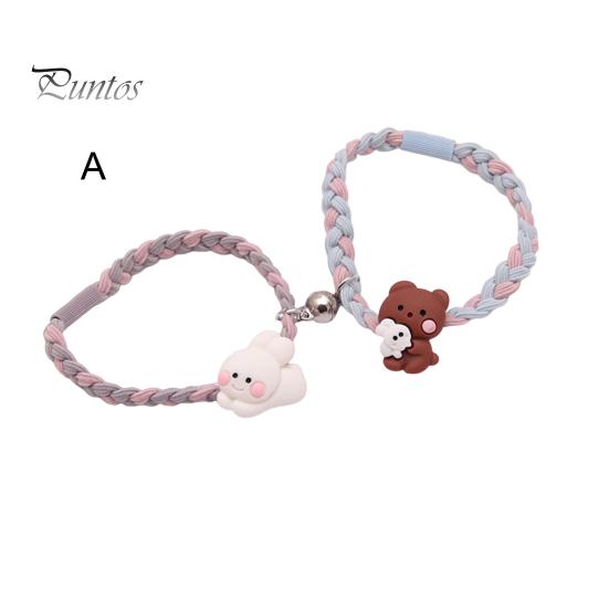 1 Pair Hair Rope Cartoon Doll Pendant Weaving Magnet Suction Hair Ties Best Friend High Elastic Hair Accessories