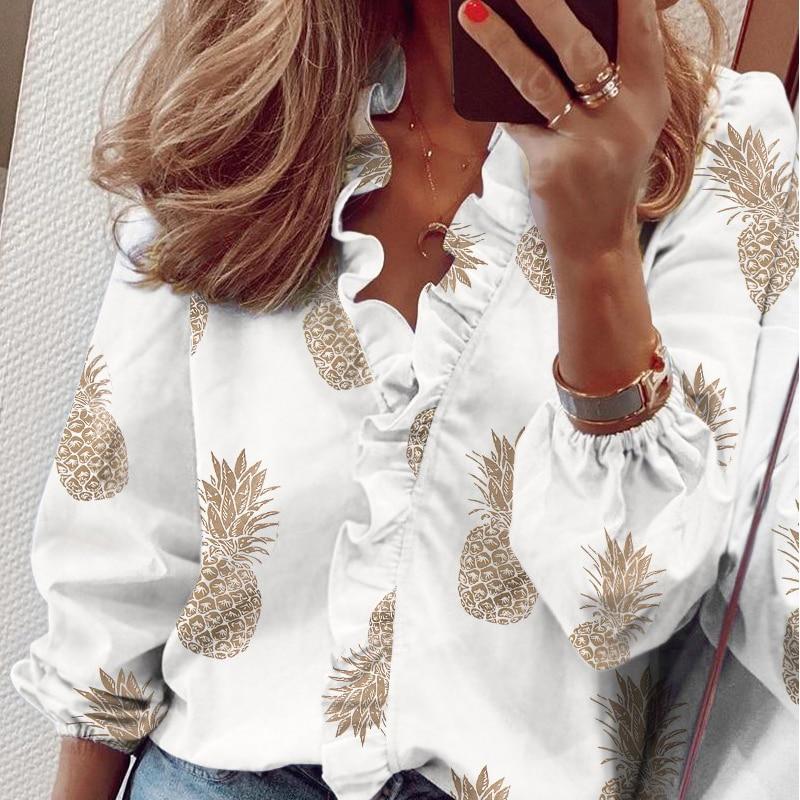 2026 Spring Chiffon Ruffles Women Shirt Plus Size Women Blouses Floral Long Sleeve Loose Female White Shirts Clothing 18246