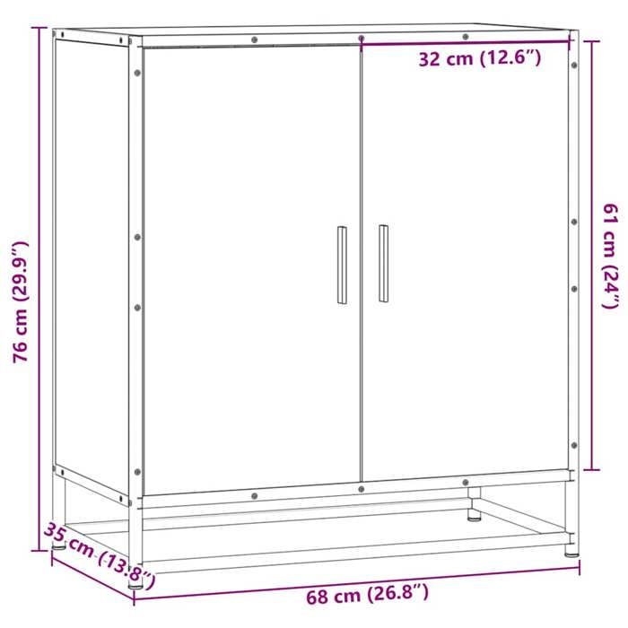 VidaXL Buffet chêne sonoma 68x35x76 cm bois d'ingénierie et métal, armoire de rangement, meuble d'entrée, meuble d'appoint 848965