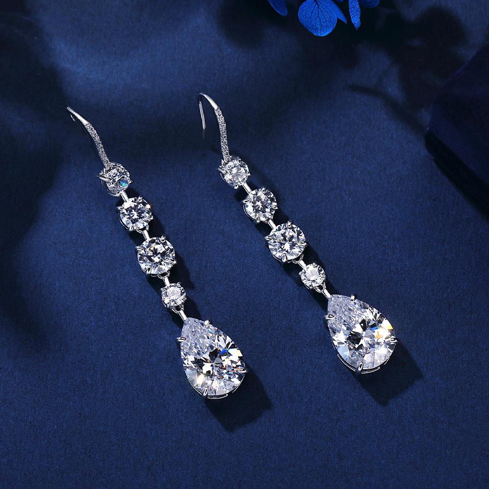 Gica Gema Boucles d'oreilles pendantes en diamant à haute teneur en carbone, argent sterling 925, pierres précieuses géométriques de 11 x 16 mm, design unique, bijoux raffinés et romantiques, cadeaux de mariage