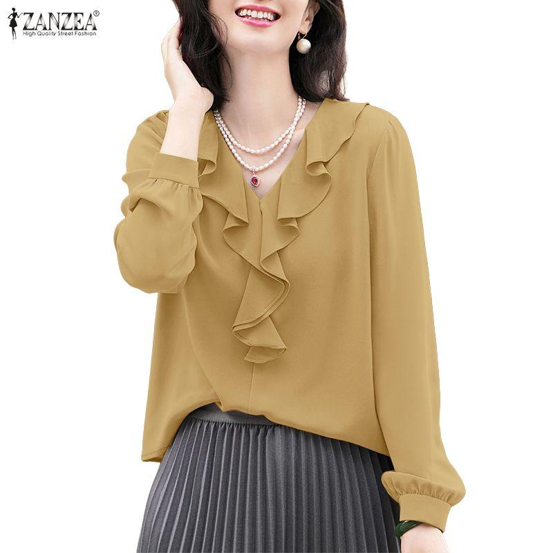 ZANZEA Women Ruffles V-Neck Casual Long Sleeve Blouse