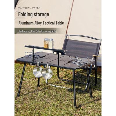 Outdoor Folding Double Aluminum Table for Camping, BBQ, and Tea - Portable and Tactical Design