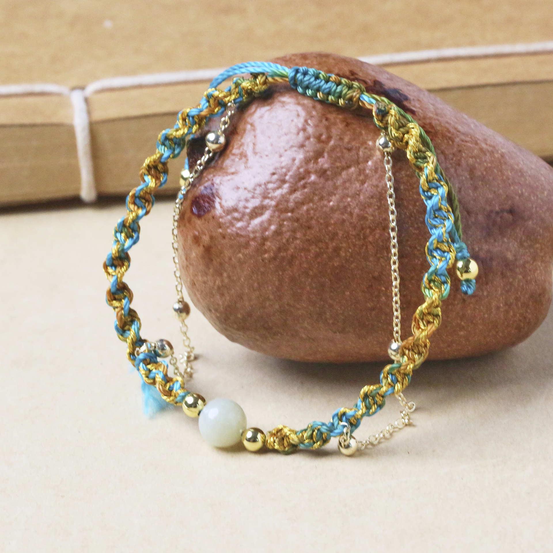 

Плетеный вручную многослойный женский браслет из нефрита Хэтянь - Ретро Роскошь Этнический Дизайн