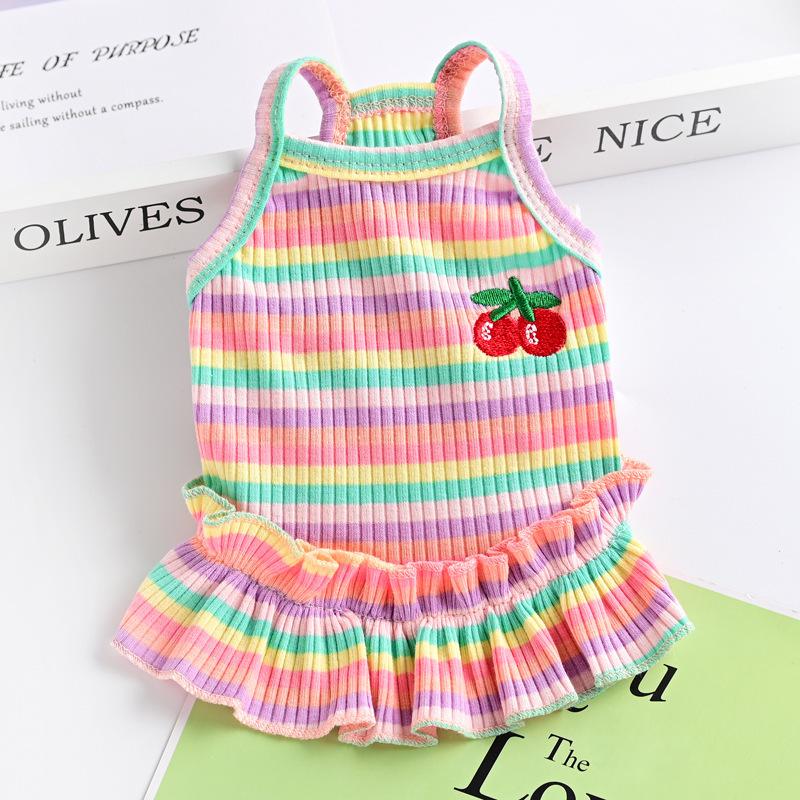 Stretch Striped Pet Cat Vest Yorkshire Teddy Small Dog Dog Clothes Princess Skirt Spring Summer Thin