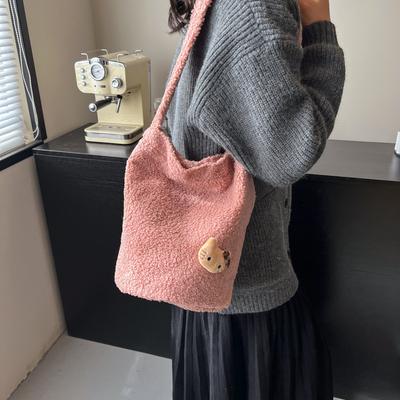 Korean Version of Fashion Bucket Bag Women's 2025 Autumn and Winter New Simple Lamb Wool Shoulder Bag Retro Girl Plush Bag