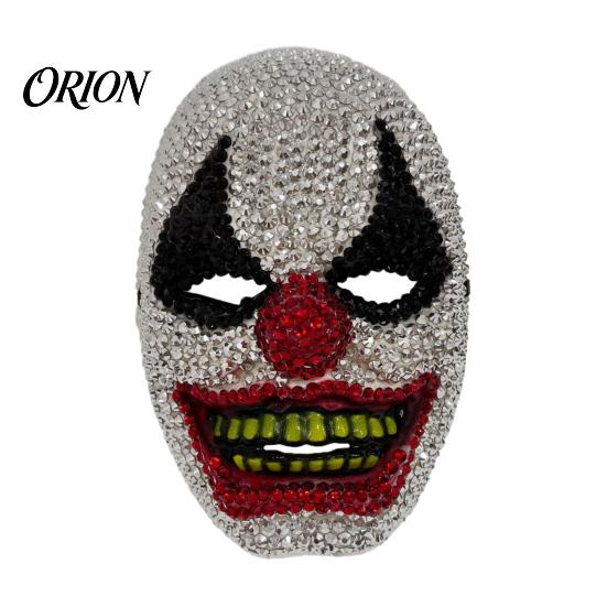 Horror Clown Mask Halloween Rhinestone Mask, Creepy Joker Full Face Sparkling Scary for Masquerade Cosplay Costume Party