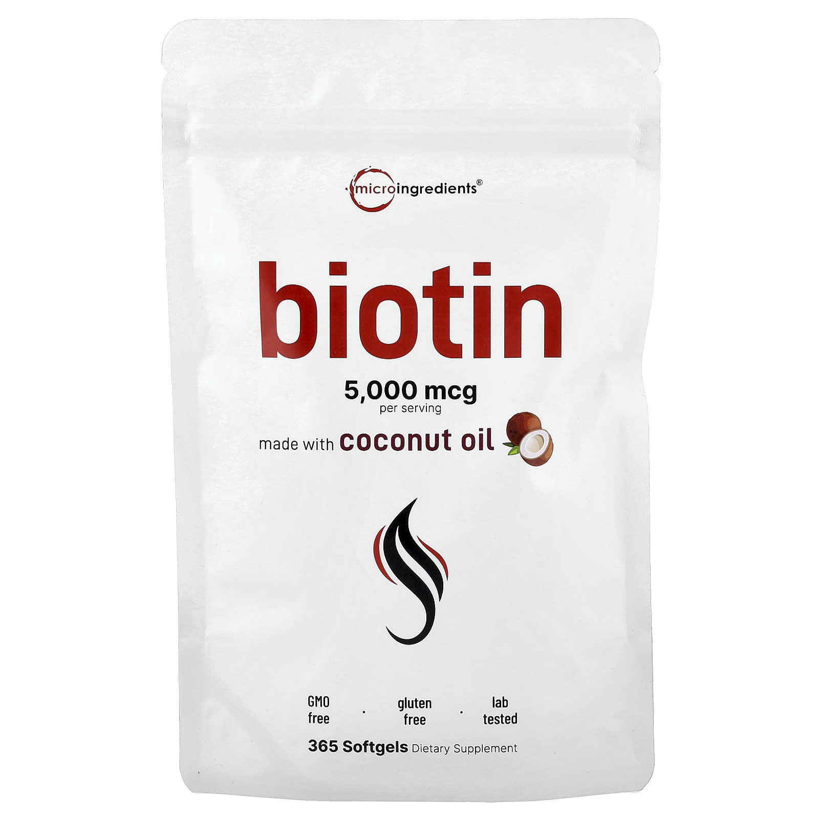 

Micro Ingredients, Biotin, 5,000 mcg, 365 Softgels