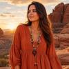 Boho Wooden Beaded Long Necklace Collar Decoration Female Jewelry Neck Accessories Ethnic Style Handmade Pendant Sweater Chain