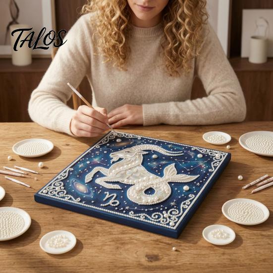 Rhinestone Art Set DIY Faux Pearl Painting Kit, 12 Constellation for Handmade Fake Adults Beginners, Wooden Frame Wall Decoration Crafts